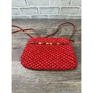 Rodo Made in Italy Vintage Wicker Clutch Purse Evening Bag Handbag Red